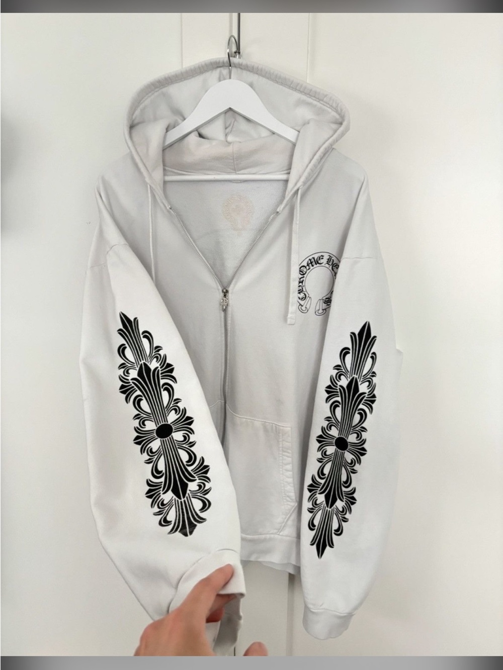 Chrome Hearts White Hoodie with Black Logo Tag
